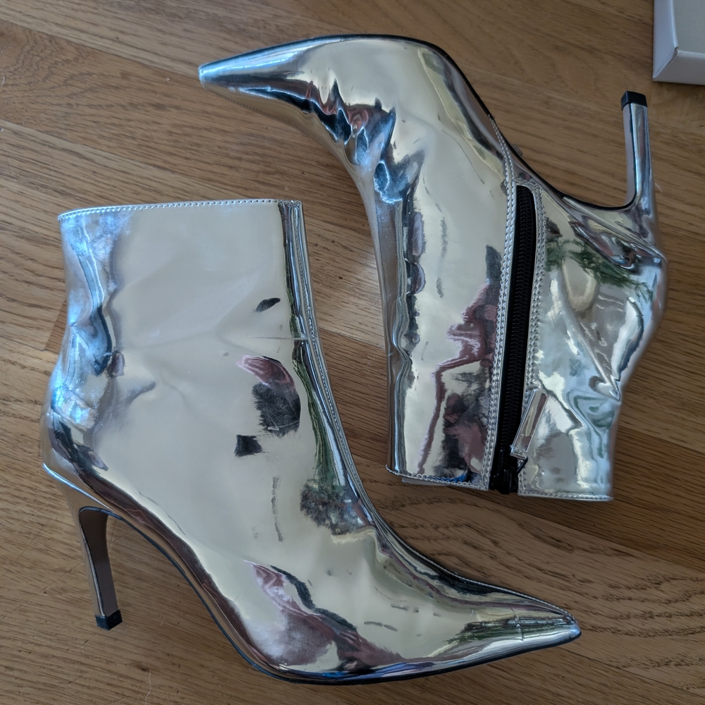 Topshop Silver Metallic Stiletto Heeled Boots